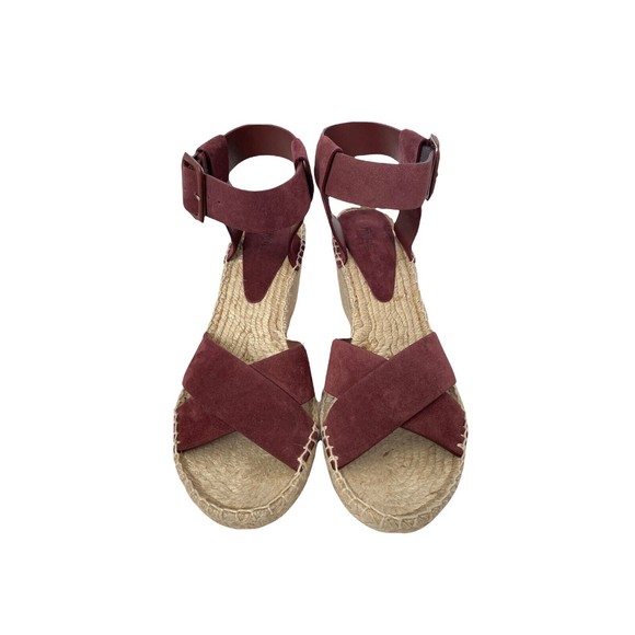 Vince Size 10 Maroon Stefania Suede Platform Wedge Espadrille Sandals - New - Picture 2 of 5